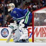 VANCOUVER, CANADA - OCTOBER 24:  Roberto Luongo #1 of the Vancouver Canucks stands in his crease during their game against the Toronto Maple Leafs at General Motors Place on October 24, 2009 in Vancouver, British Columbia, Canada.  Vancouver won 3-1. (Photo by Jeff Vinnick/NHLI via Getty Images