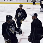 Sidney Crosby and Dan Bylsma share a quick word at the Pittsburgh Penguins’ morning skate at Consol Energy Center in Pittsburgh Pennsylvania
Credit: Pittsburgh Penguins/Getty Images